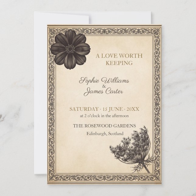  Chocolate Cosmos Double Border Invitation (Front)