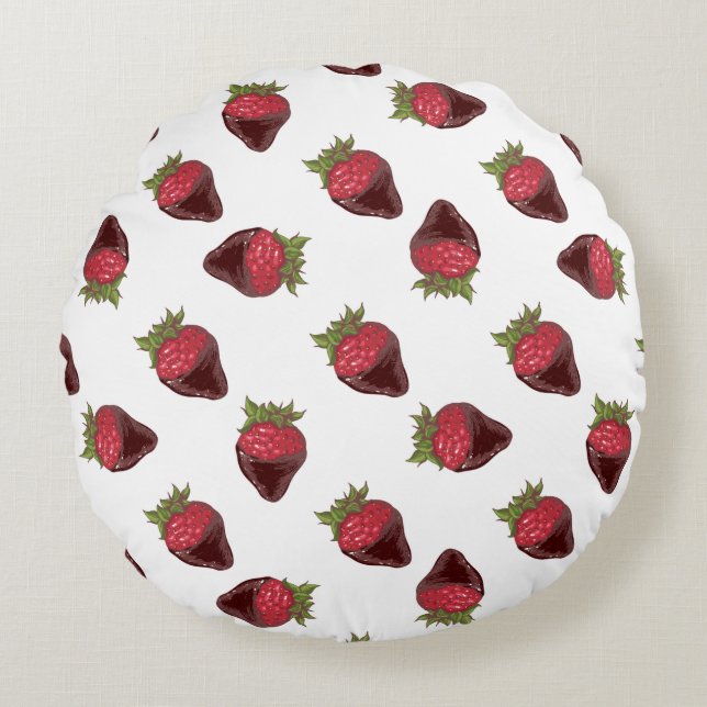 Chocolate-Covered Strawberries Pattern Round Pillow (Front)