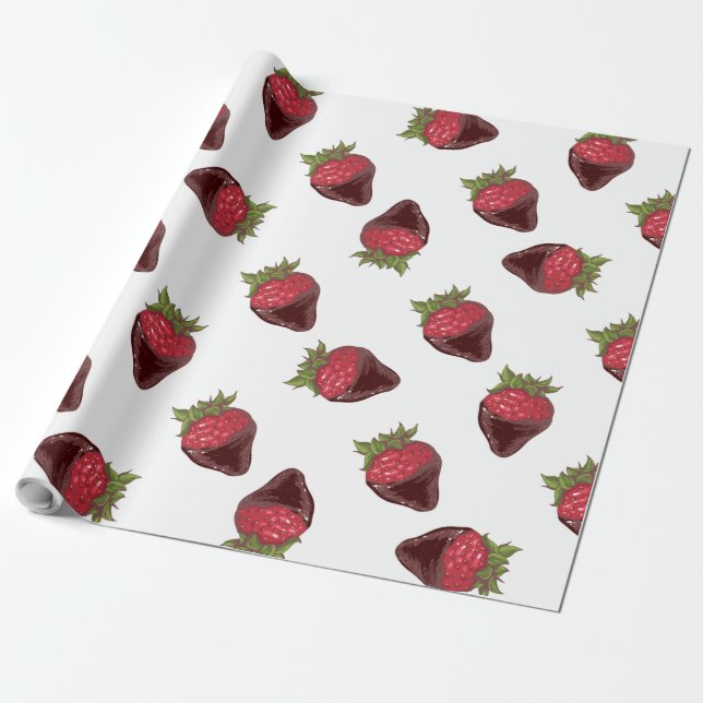 Chocolate-Covered Strawberries Pattern Wrapping Paper (Unrolled)