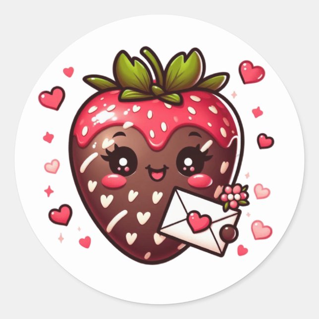Chocolate Covered Strawberry Valentine's Classic Round Sticker (Front)