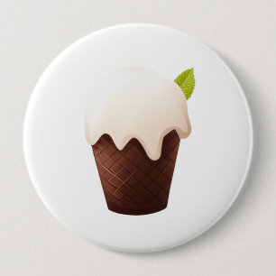 Chocolate Cup Gelato with Cream Topping and Mint 4 Inch Round Button