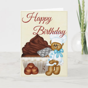 Chocolate Cupcake Bear Baker Happy Birthday Card