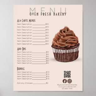 Chocolate Cupcake Blush Menu Bakery Price List Poster