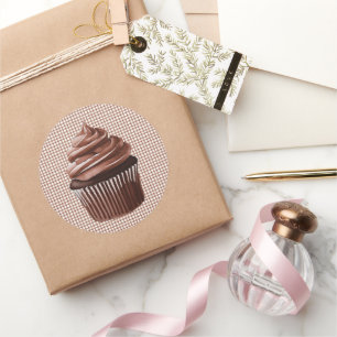 Chocolate Cupcake on Gingham Sticker