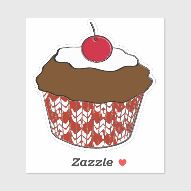 Chocolate Cupcake on Red and White Pattern (Sheet)