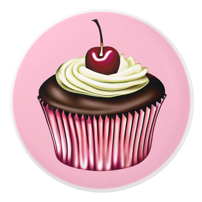 Chocolate Cupcake with a Cherry on Top  Ceramic Knob (Front)