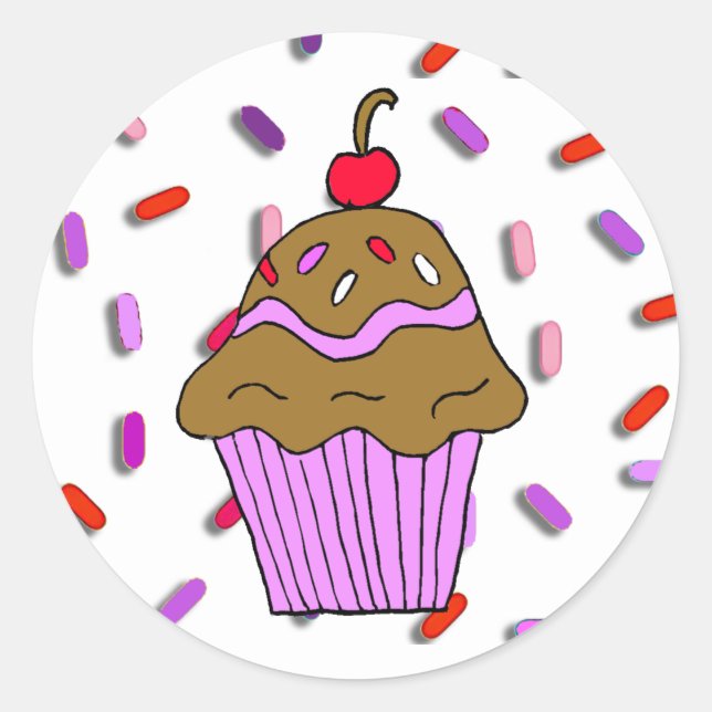 Chocolate  Cupcake with Candy Sprinkles Classic Round Sticker (Front)