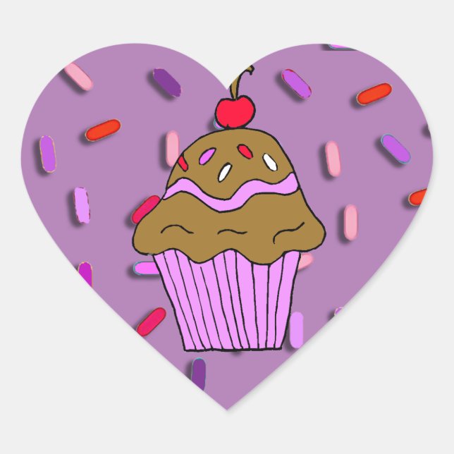 Chocolate  Cupcake with Candy Sprinkles Heart Sticker (Front)