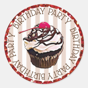 Chocolate Cupcake with Cherry Birthday Stickers