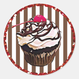 Chocolate Cupcake with Cherry Stickers