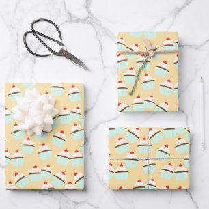 Chocolate Cupcake With Cream And Cherry On top Wrapping Paper Sheet