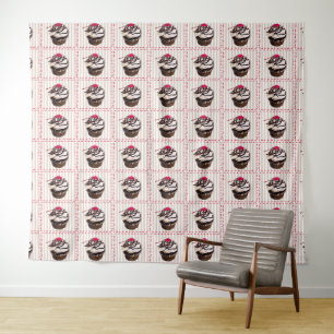 Chocolate Cupcakes Red and White Wall Tapestry