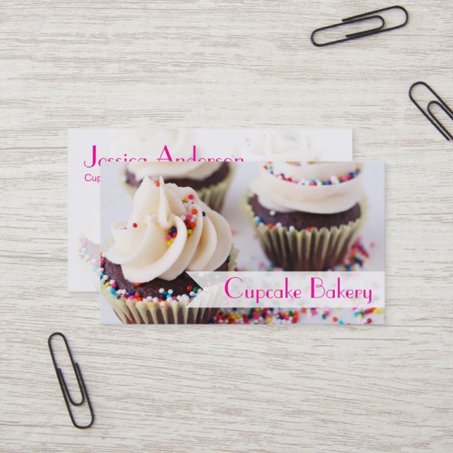 Chocolate Cupcakes Sprinkles Vanilla Frosting Business Card (Front/Back In Situ)