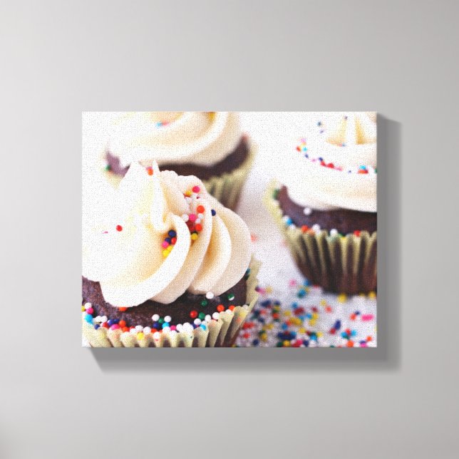 Chocolate Cupcakes Sprinkles Vanilla Frosting Canvas Print (Front)