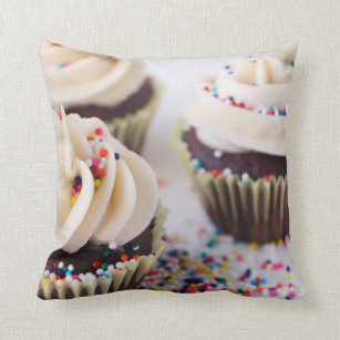 Chocolate Cupcakes Vanilla Frosting Sprinkles Throw Pillow