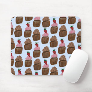 Chocolate Cupcakes Watercolor Pattern Pale Blue Mouse Pad