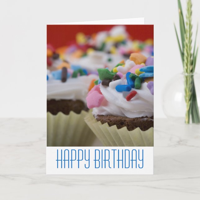 Chocolate Cupcakes with Icing and Sprinkles Card (Front)