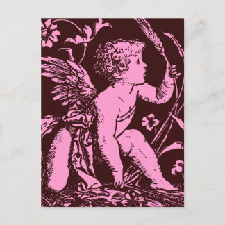 Chocolate cupid with wheat stalk vintage print postcard