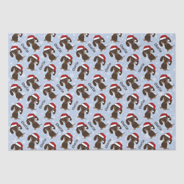 Chocolate Dachshund Christmas Custom Name Cute Dog Tissue Paper (Front)