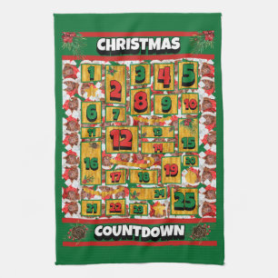 Chocolate Dachshund Countdown Christmas Advent Kitchen Towel
