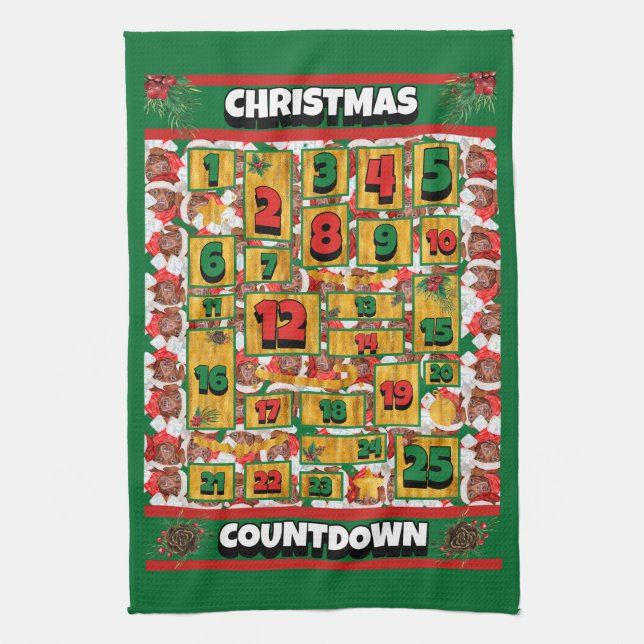 Chocolate Dachshund Countdown Christmas Advent Kitchen Towel (Vertical)