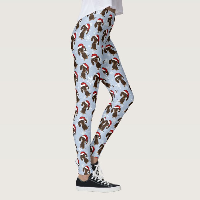 Chocolate Dachshund Cute Christmas Dog Holiday Leggings (Right)