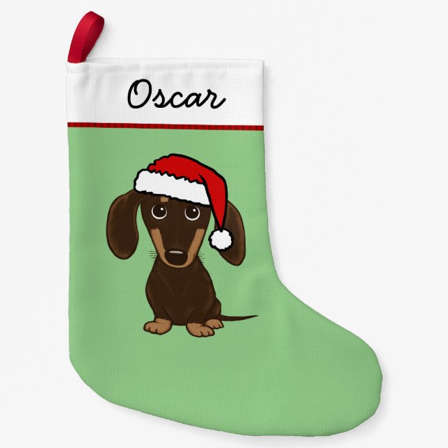 Chocolate Dachshund Santa Cute Wiener Dog Small Christmas Stocking (Front)