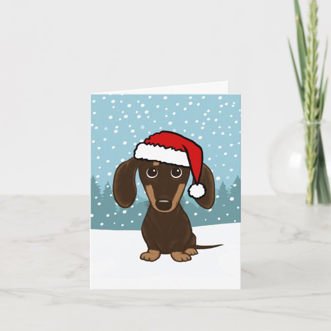 Chocolate Dachshund Santa Wiener Dog Christmas Holiday Card (Front)