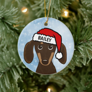 Chocolate Dachshund Santa Wiener Dog Custom Name Ceramic Ornament