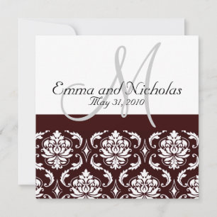 Chocolate Damask Monogram Wedding Invitation