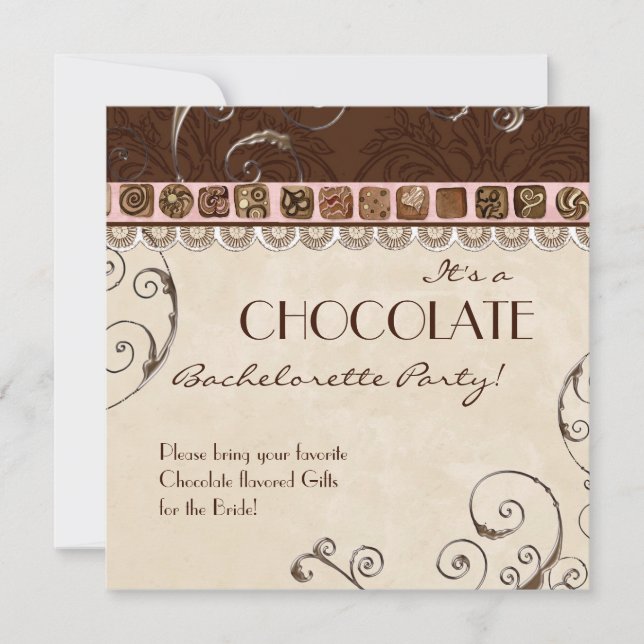 Chocolate Damask Swirl Batchelorette Party Invite (Front)