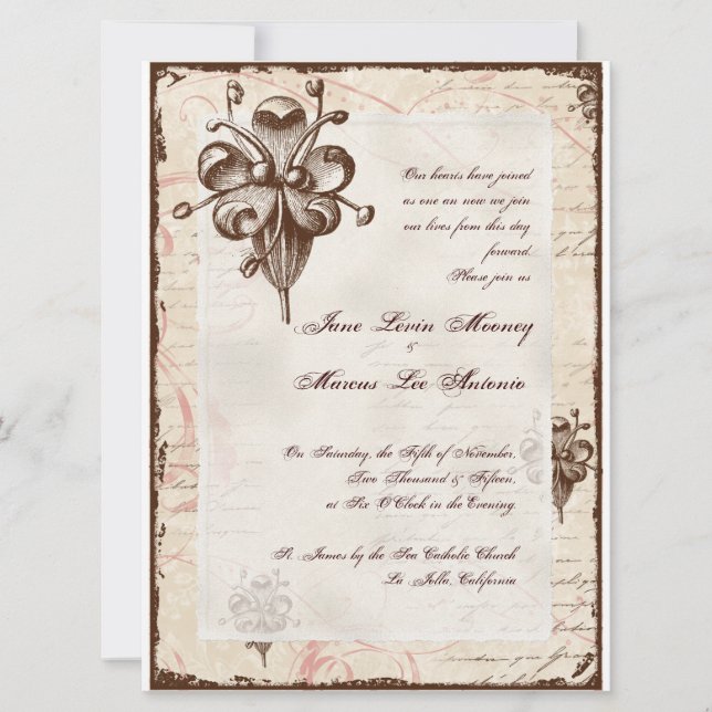 Chocolate Damask Swirl Wedding Card Invite (Front)