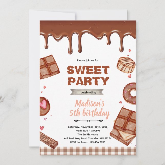Chocolate dessert theme party invitation (Front)