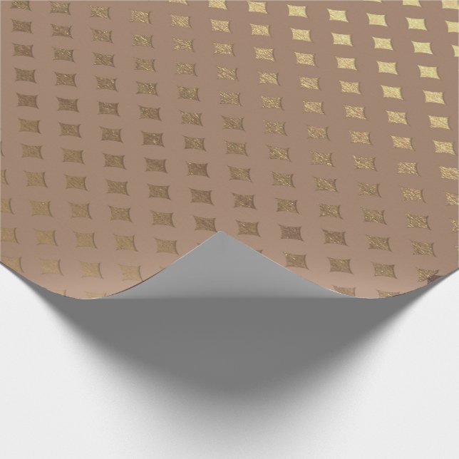 Chocolate Diamond  Brown Sepia Gold Metallic Wrapping Paper (Corner)