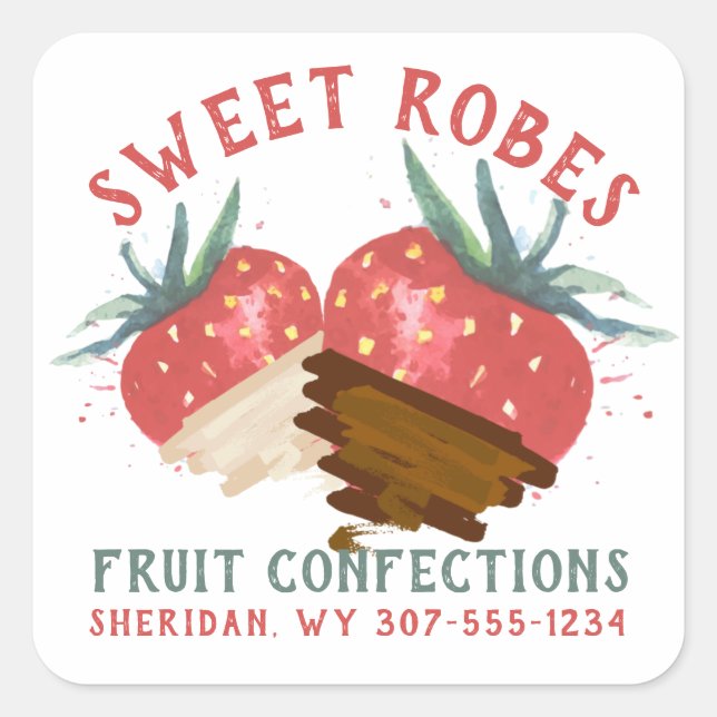 Chocolate dipped strawberries fruit confection square sticker (Front)