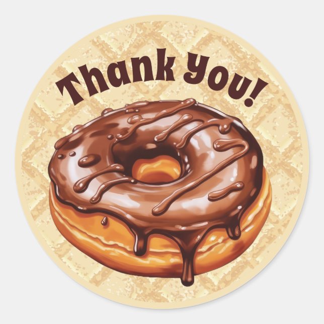 Chocolate Donut Thank you sticker, chocolate   Classic Round Sticker (Front)