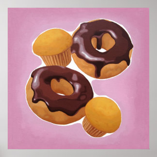 Chocolate donuts and muffin poster