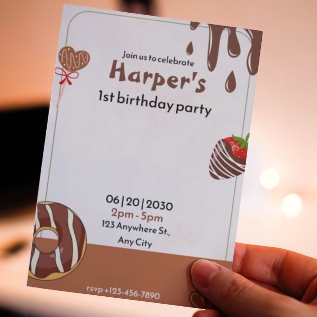 Chocolate, doughnut and strawberry 1st birthday invitation (Chocolate, donut and strawberry 1st birthday invitation
)