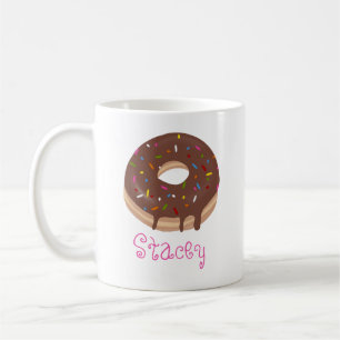 Chocolate Doughnut Custom Pink Name Coffee Mug