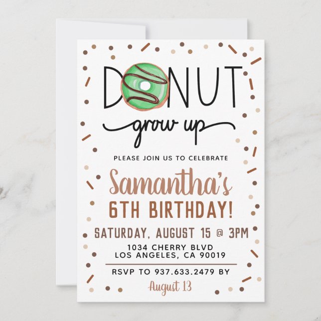 Chocolate Doughnut Grow Up Birthday Invitation (Front)