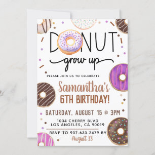 Chocolate Doughnut Grow Up Birthday Invitation