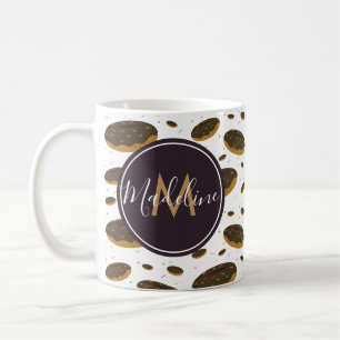 Chocolate Doughnut Pattern Food Monogram Coffee Mug
