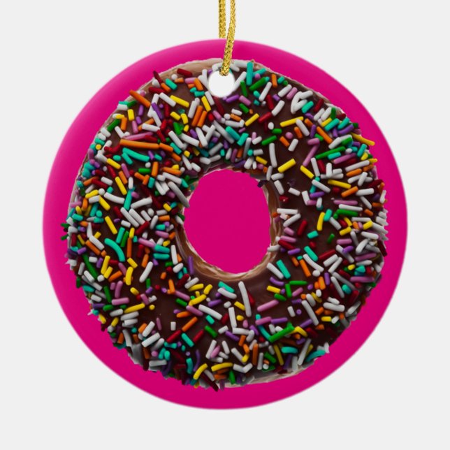 Chocolate Doughnut with colourful sprinkles Ceramic Ornament (Front)