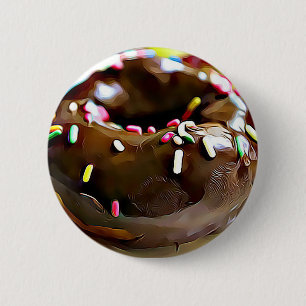 Chocolate Doughnut with Sprinkles Refrigerator 2 Inch Round Button