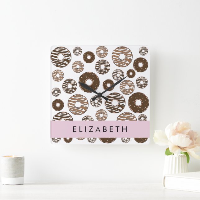 Chocolate Doughnuts, Caramel Doughnuts, Icing, You Square Wall Clock (Home)