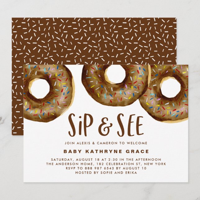 Chocolate Doughnuts Sprinkles Baby Shower Sip and  Invitation (Front/Back)