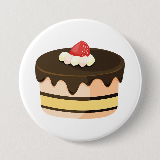 Chocolate Drip Cake with Strawberry 3 Inch Round Button (Front)