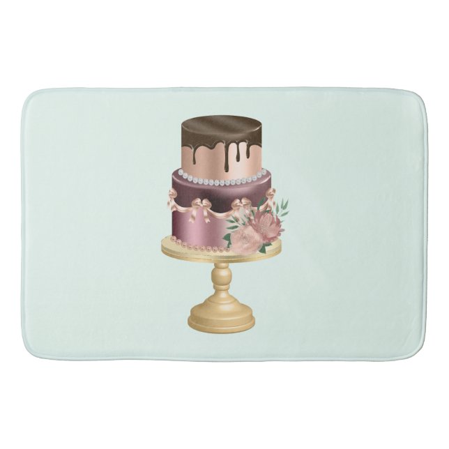 Chocolate Drips and Rose Gold Luxury Cake Bath Mat (Front)