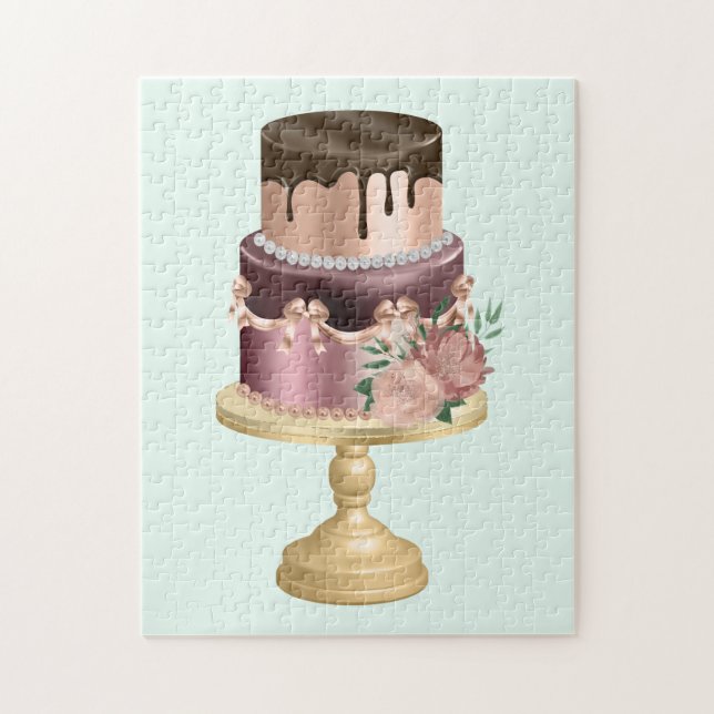 Chocolate Drips and Rose Gold Luxury Cake Jigsaw Puzzle (Vertical)