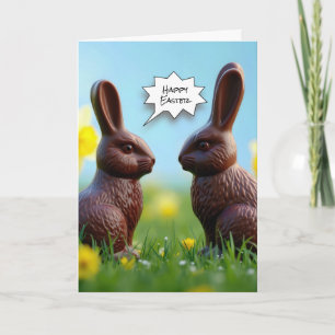 Chocolate Easter Bunnies In Daffodils Holiday Card